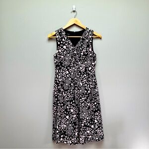 Talbots sleeveless black dress with pink and white floral pattern